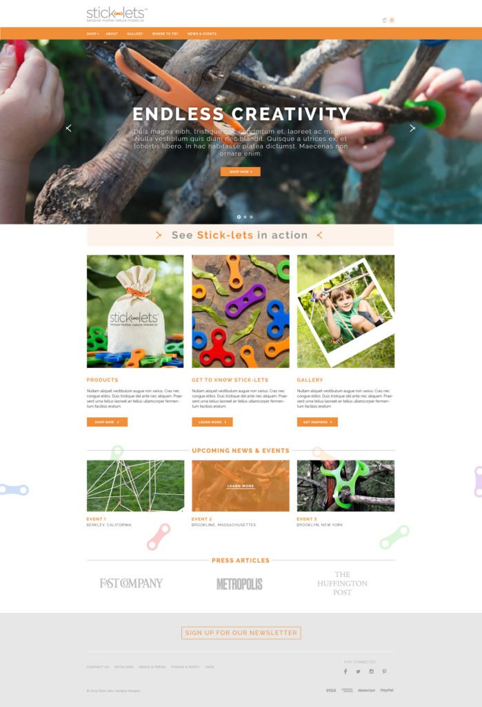 Stick-lets homepage design